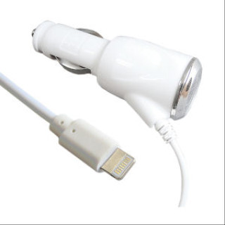 Incarcător auto pentru telefon Apple iPhone / iPod, conector Lightning, alb, 2A